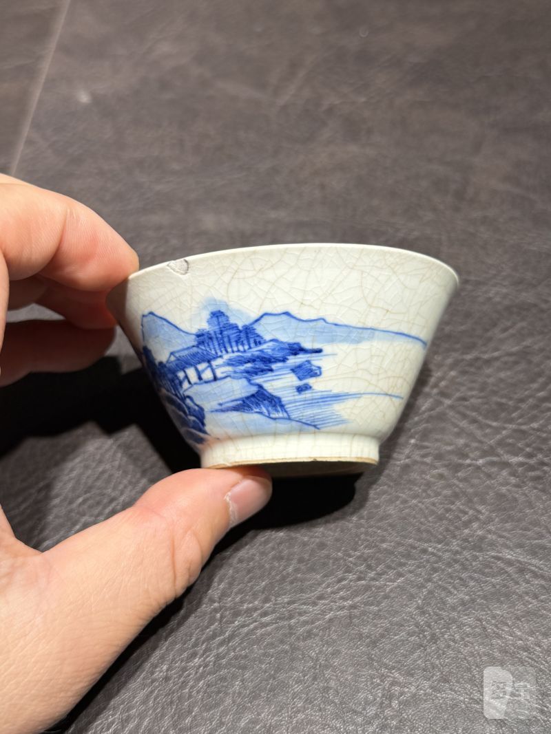 清康熙 青花山水高仕图若深杯 - 图9